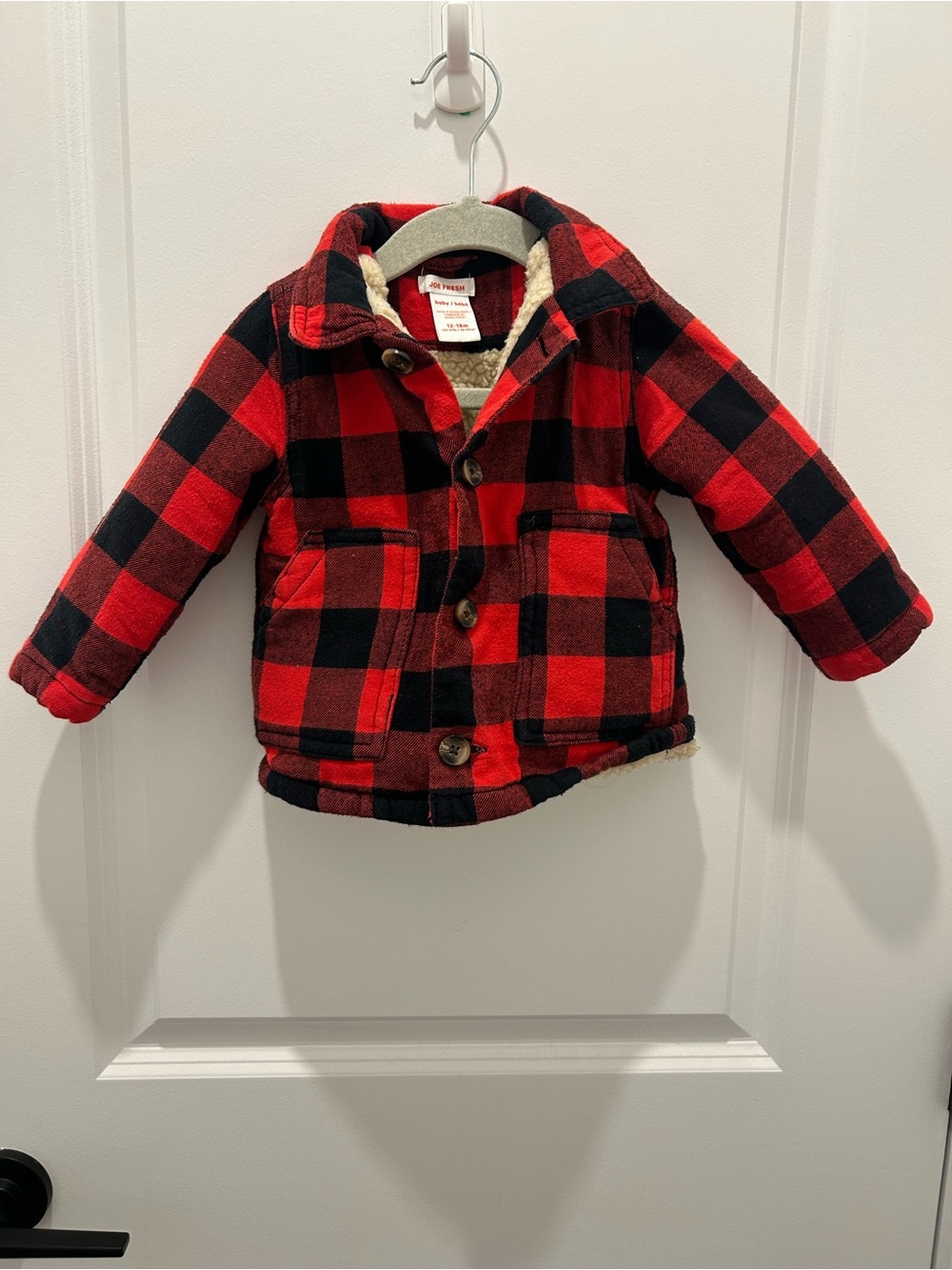Joe Fresh Red and Black Buffalo Plaid Sherpa-Lined Coat